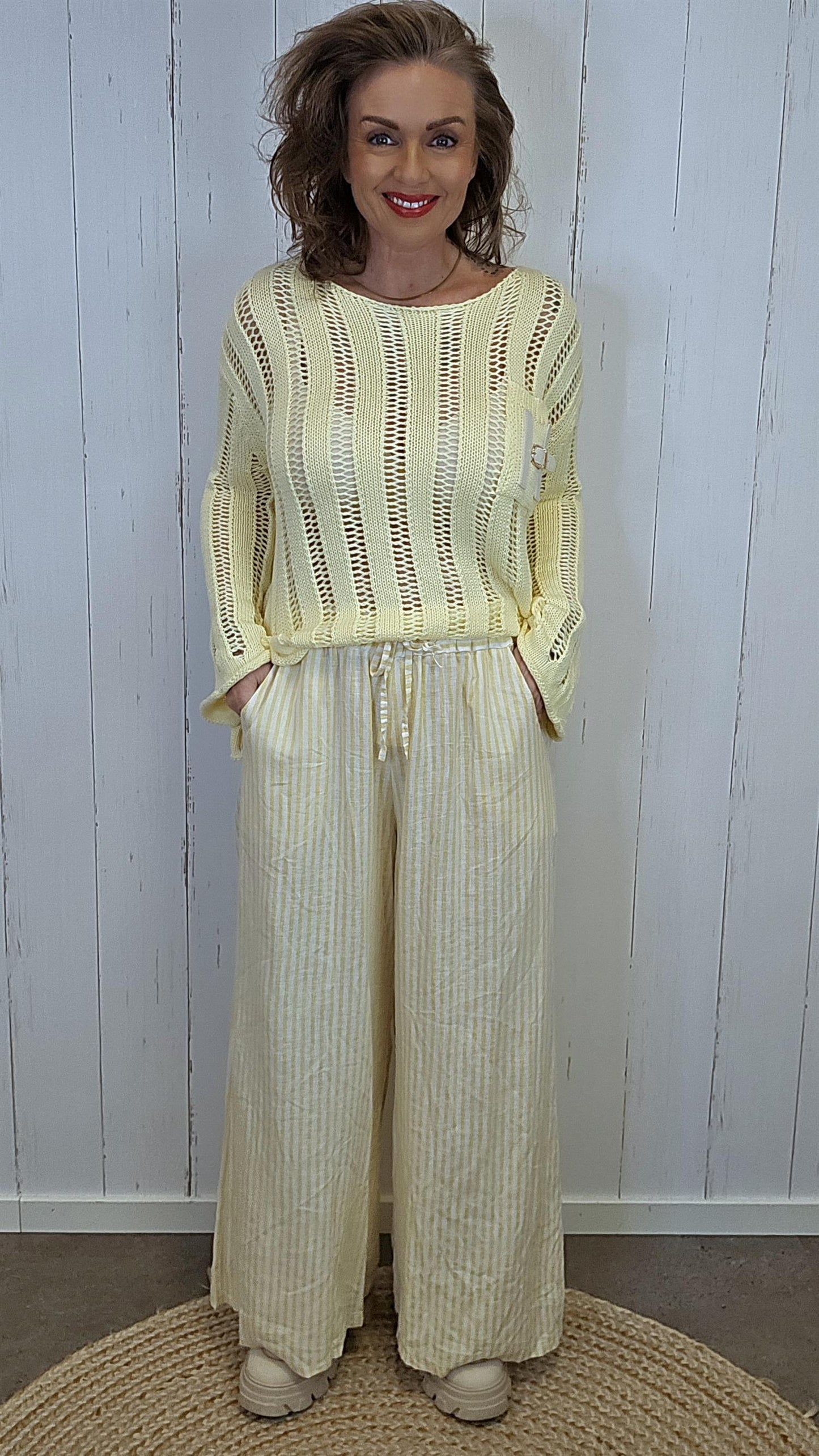 Lydia linbukse gul stripet