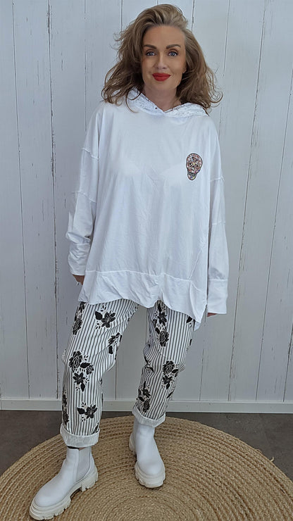 Nora skull hettegenser hvit