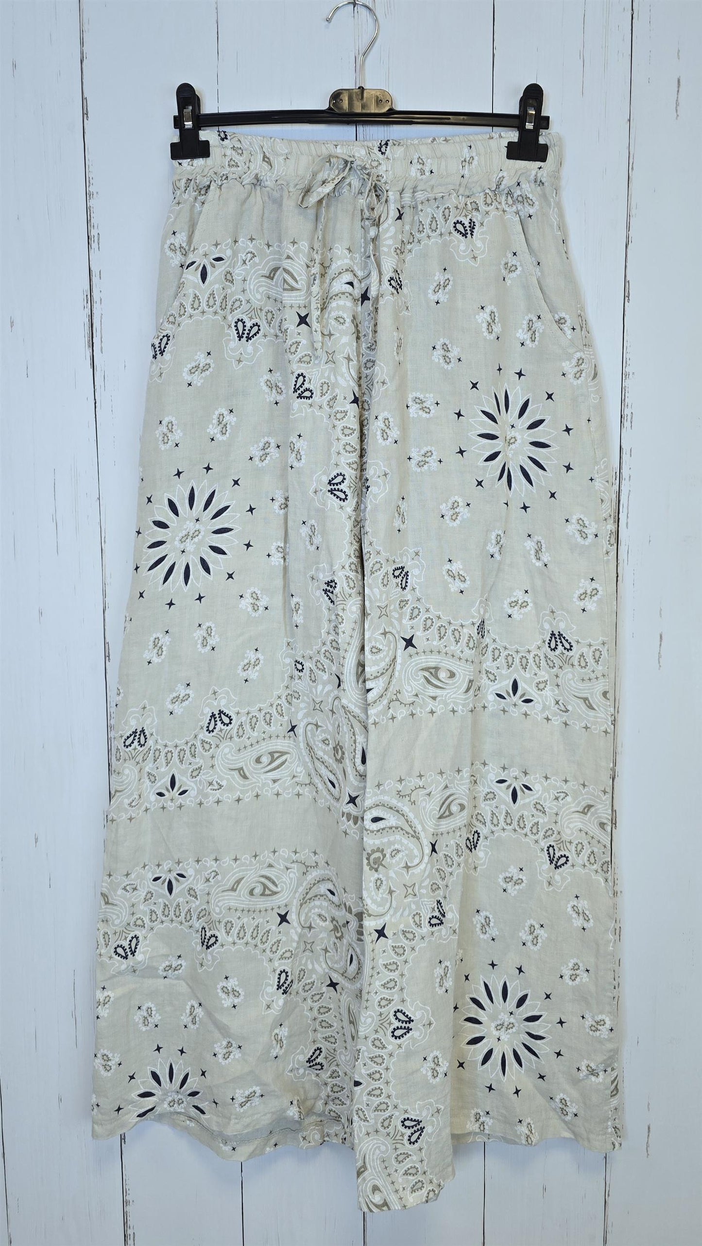 Ella linbukse med mønster Beige