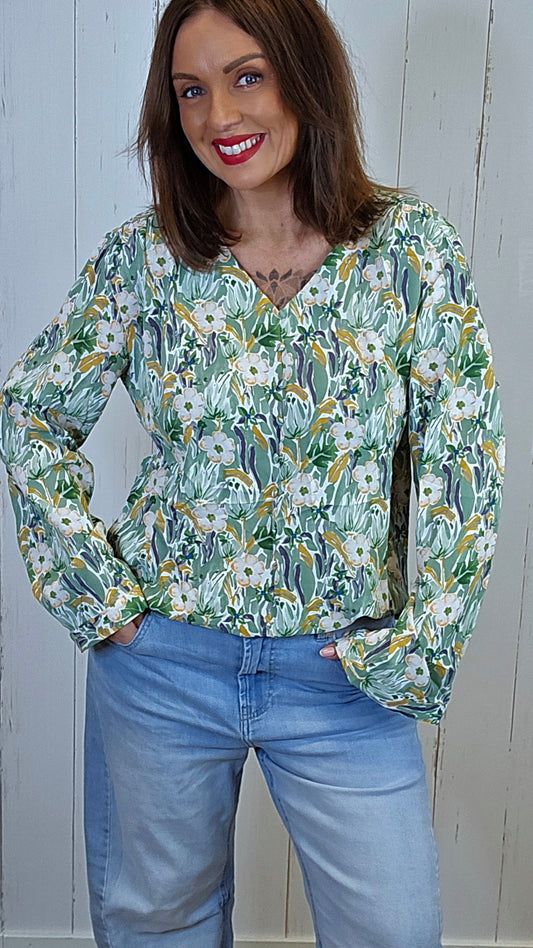 Elise blomsterbluse lys grønn