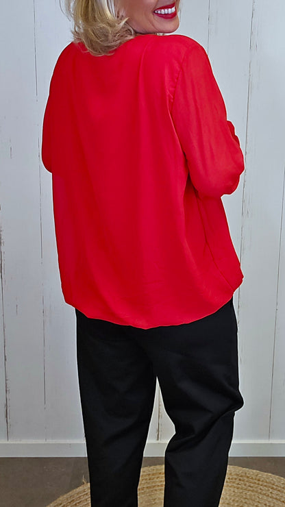 Quinn bluse med blingdetalj rød