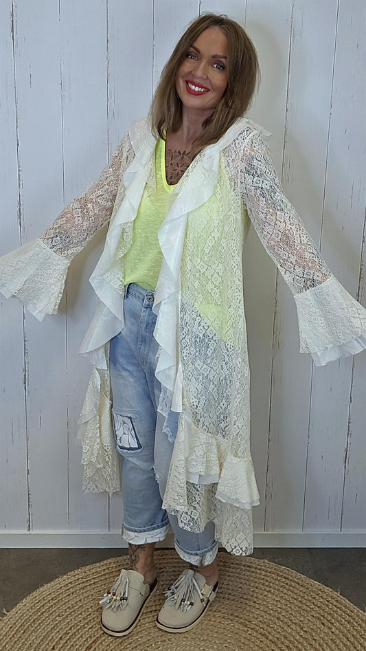 Tina åpen kjolejakke med volanger Crème