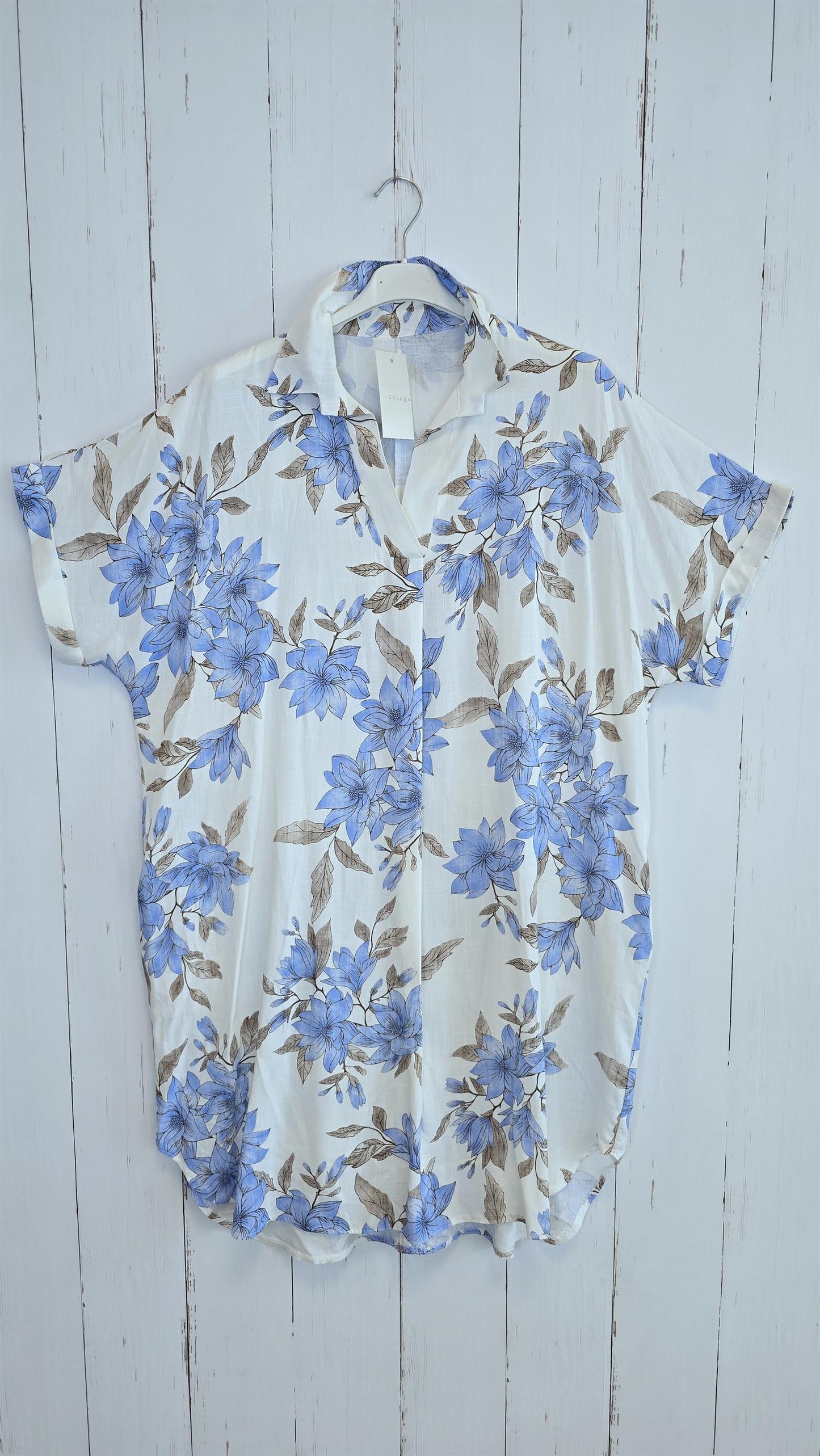Veronika viskosekjole med blomsterprint blå
