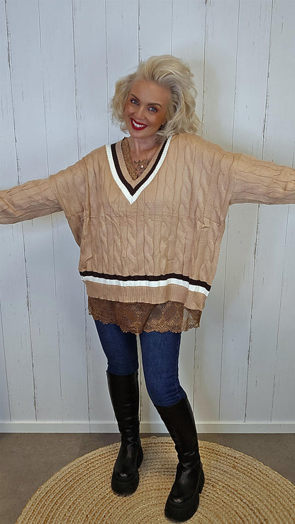 Idun V-hals genser camel