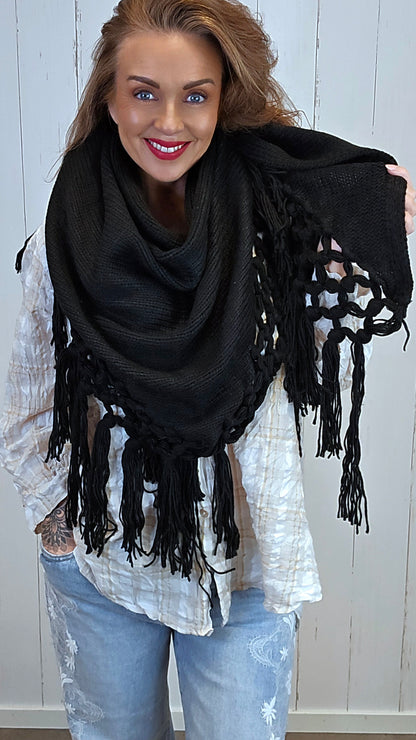 Lise Trekantskjerf med Frynser svart