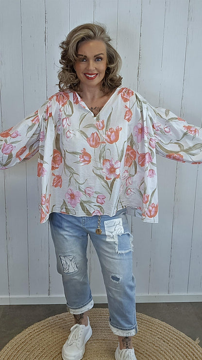 Vanessa bluse blomster rosa