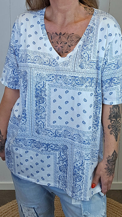 Kaja topp med mønster Blå