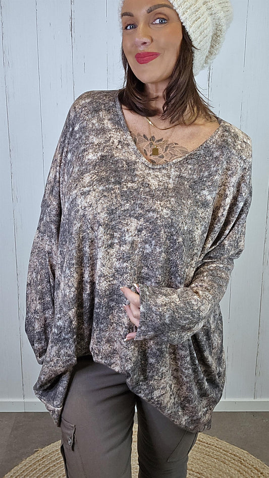 Emma Myk V-Hals Genser Brunmix