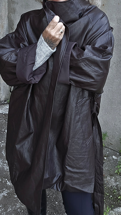 Noir eco leather coat black