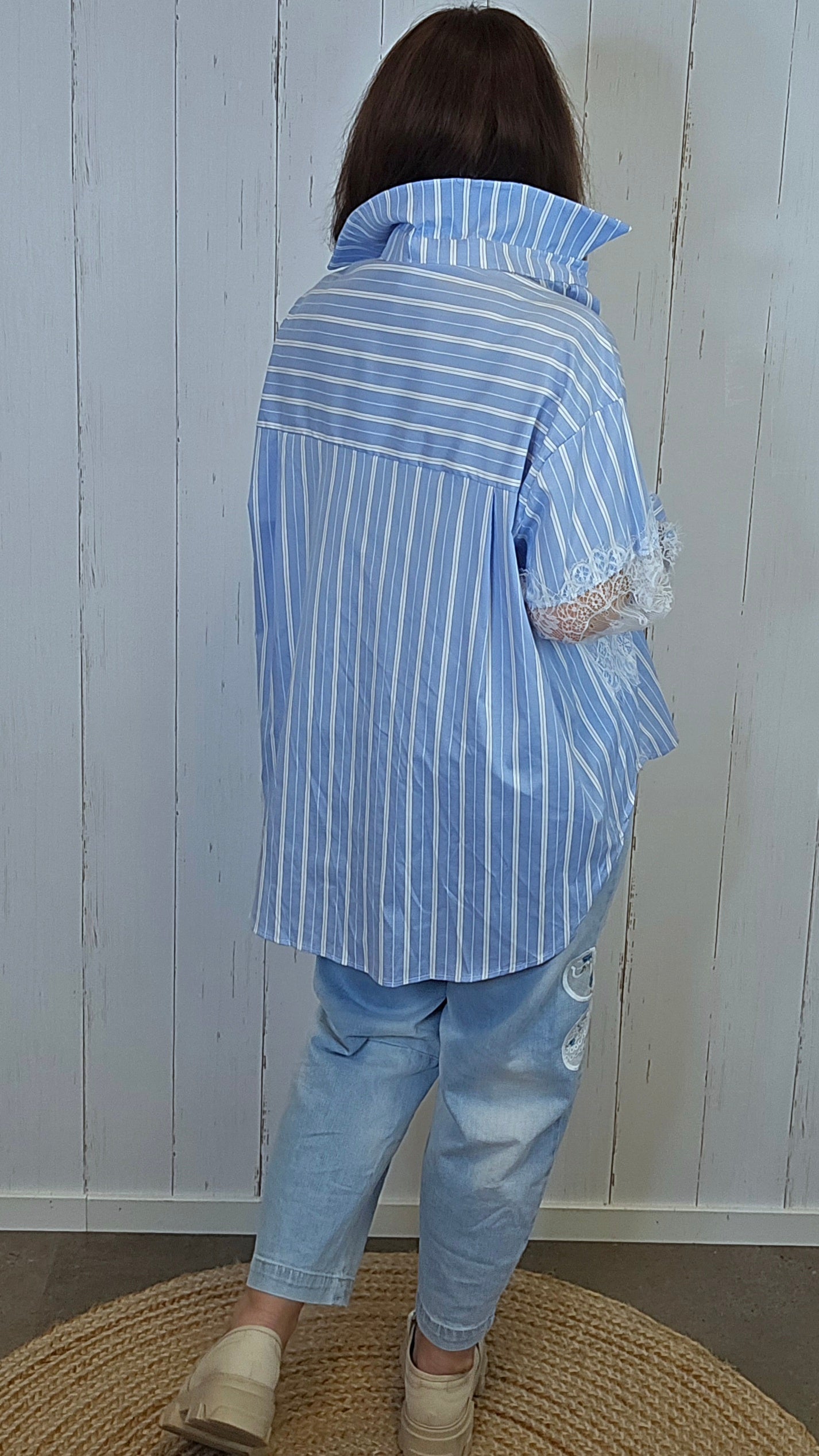 Celine Stripete Skjorte Med Blonder blå