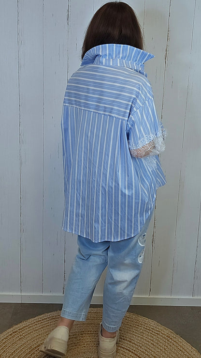 Celine Stripete Skjorte Med Blonder blå