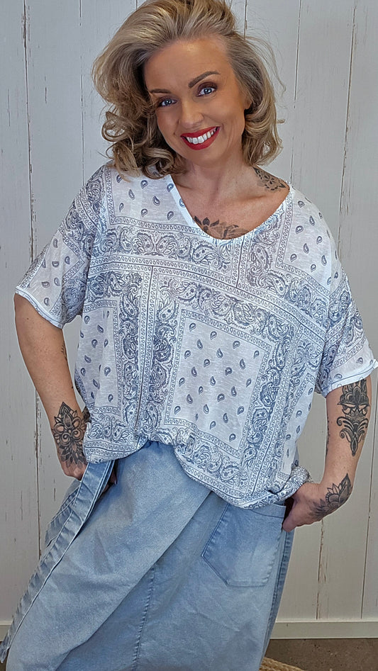 Kaja topp med mønster Blå