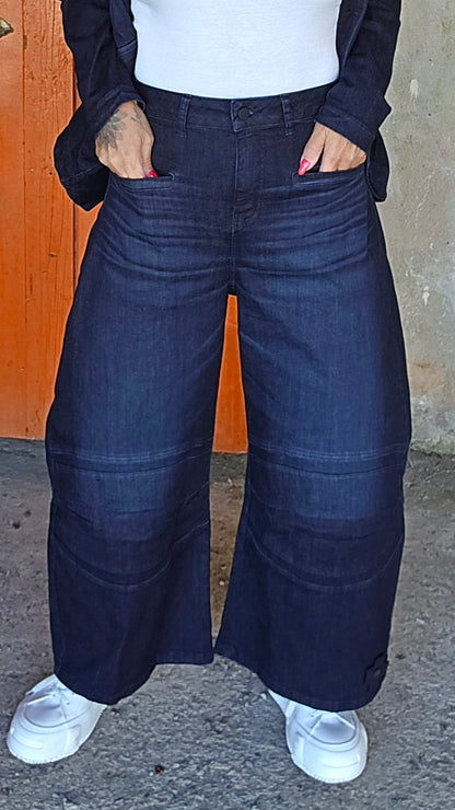 Bubble cut jeans mørkblå