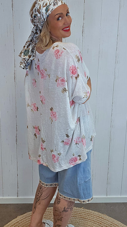 Catty flower oversized topp beige