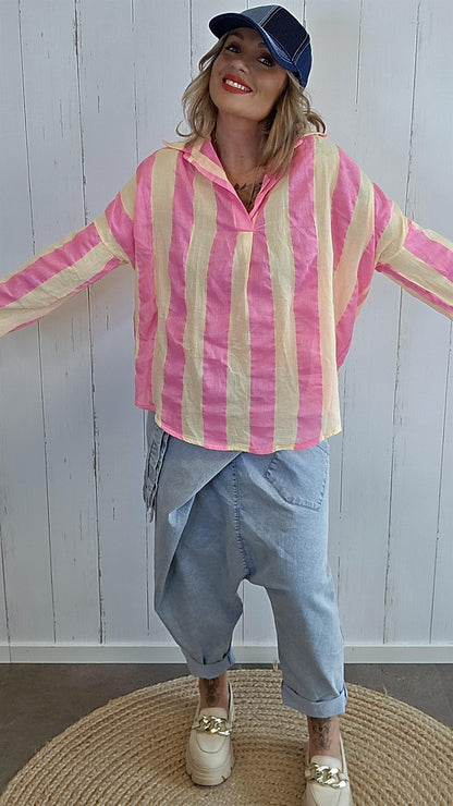 Stripete bomullsbluse