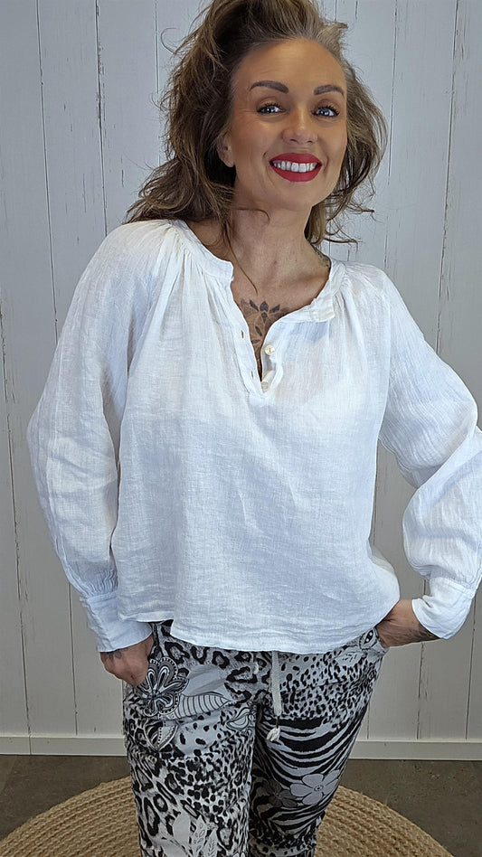 Nora lin bluse hvit