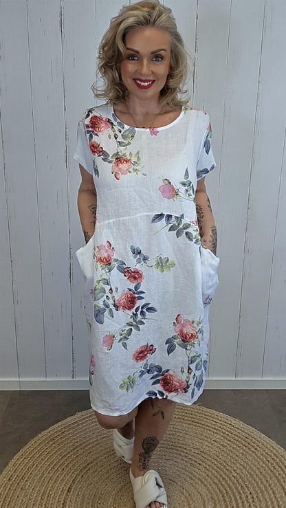 Lena linkjole med rosemønster hvit