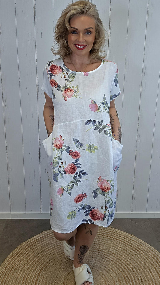 Lena linkjole med rosemønster hvit