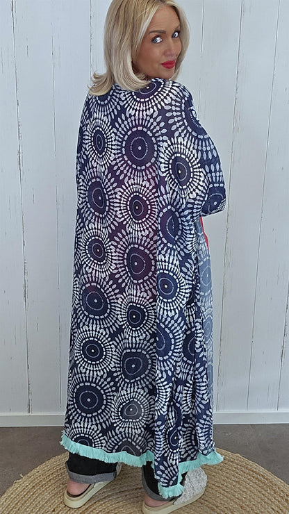 Lang kimono med print navy