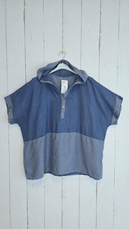 Denimlook Topp med Hette blå denim