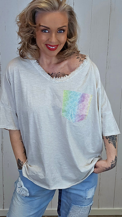 Carla shimmer topp beige