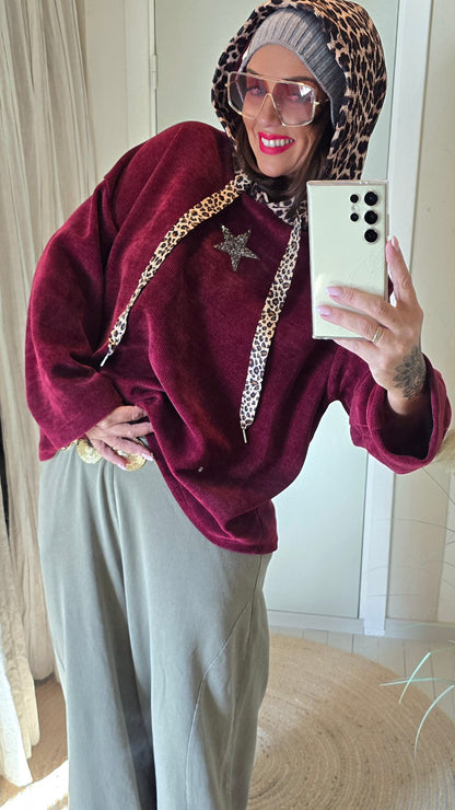 Sofia genser med hette burgunder