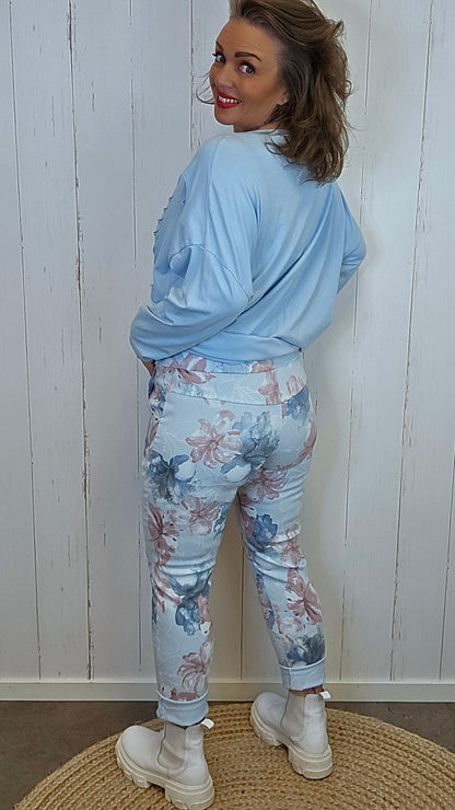 Camilla blomsterbukse blå