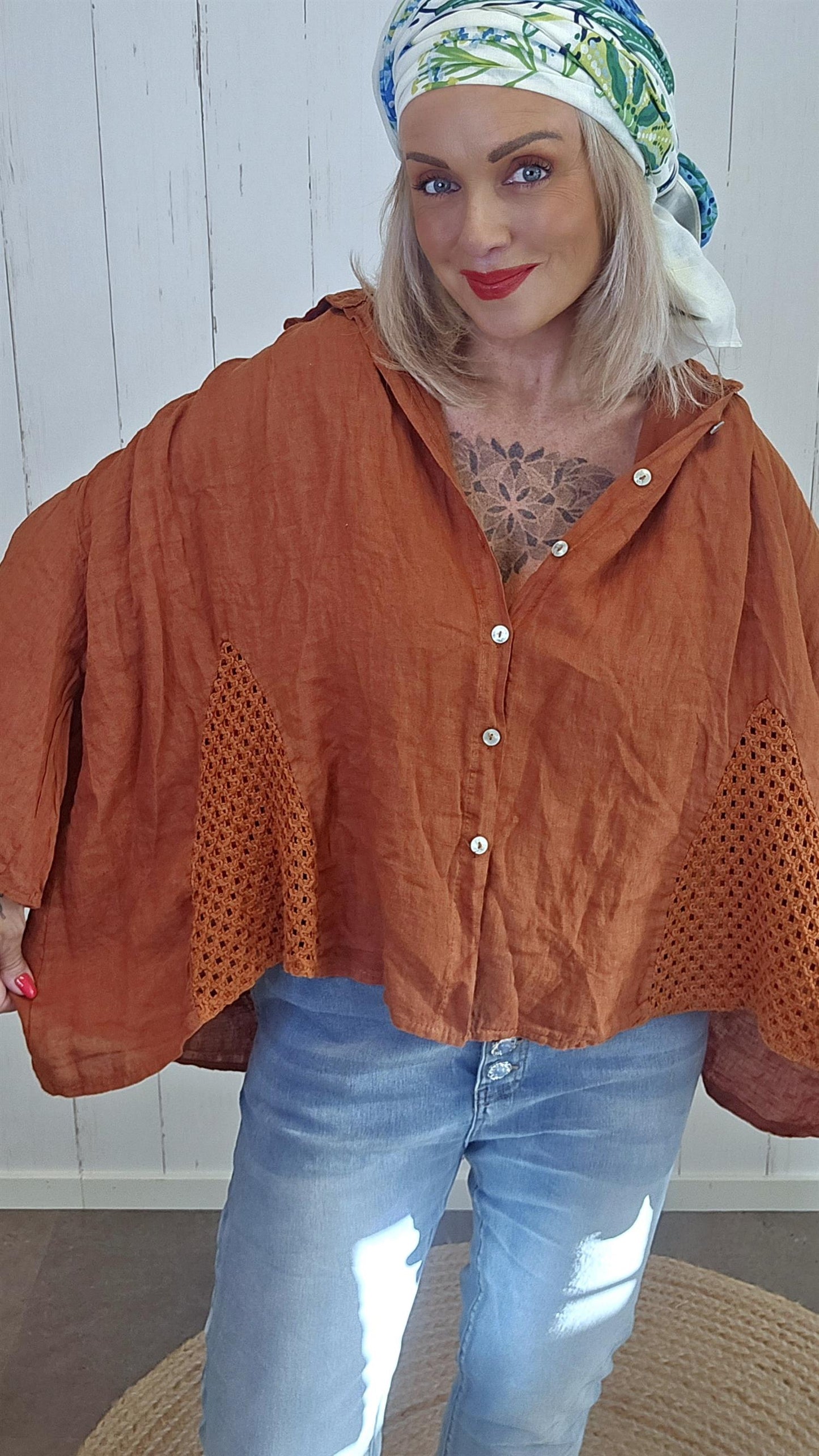 Tanja linskjorte med Hekledetaljer rust