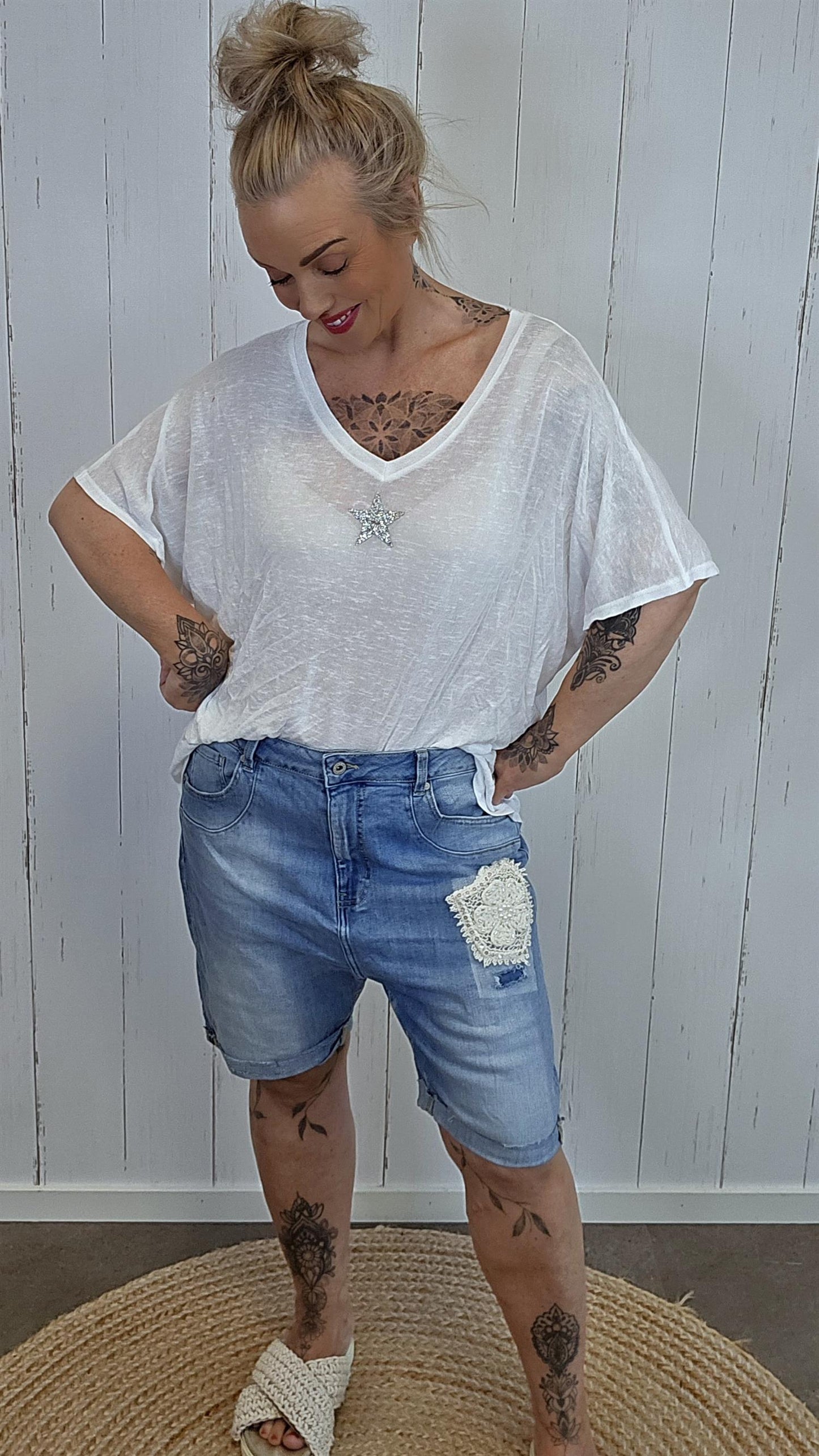 Oversized stjerne topp hvit