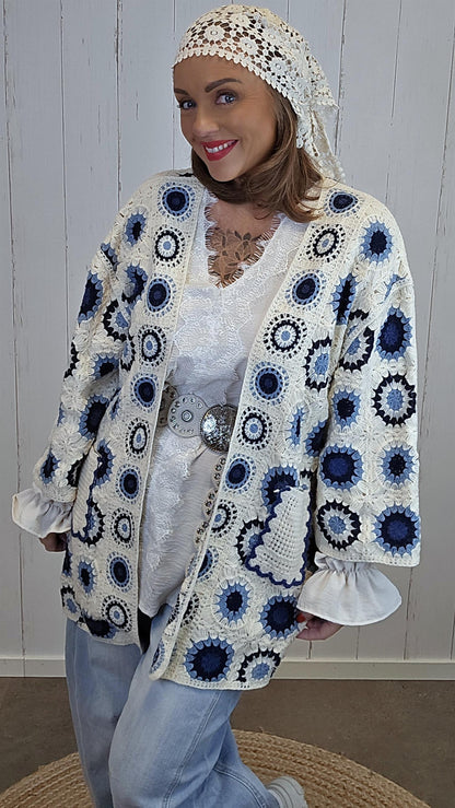 Cassandra crochet jakke blå