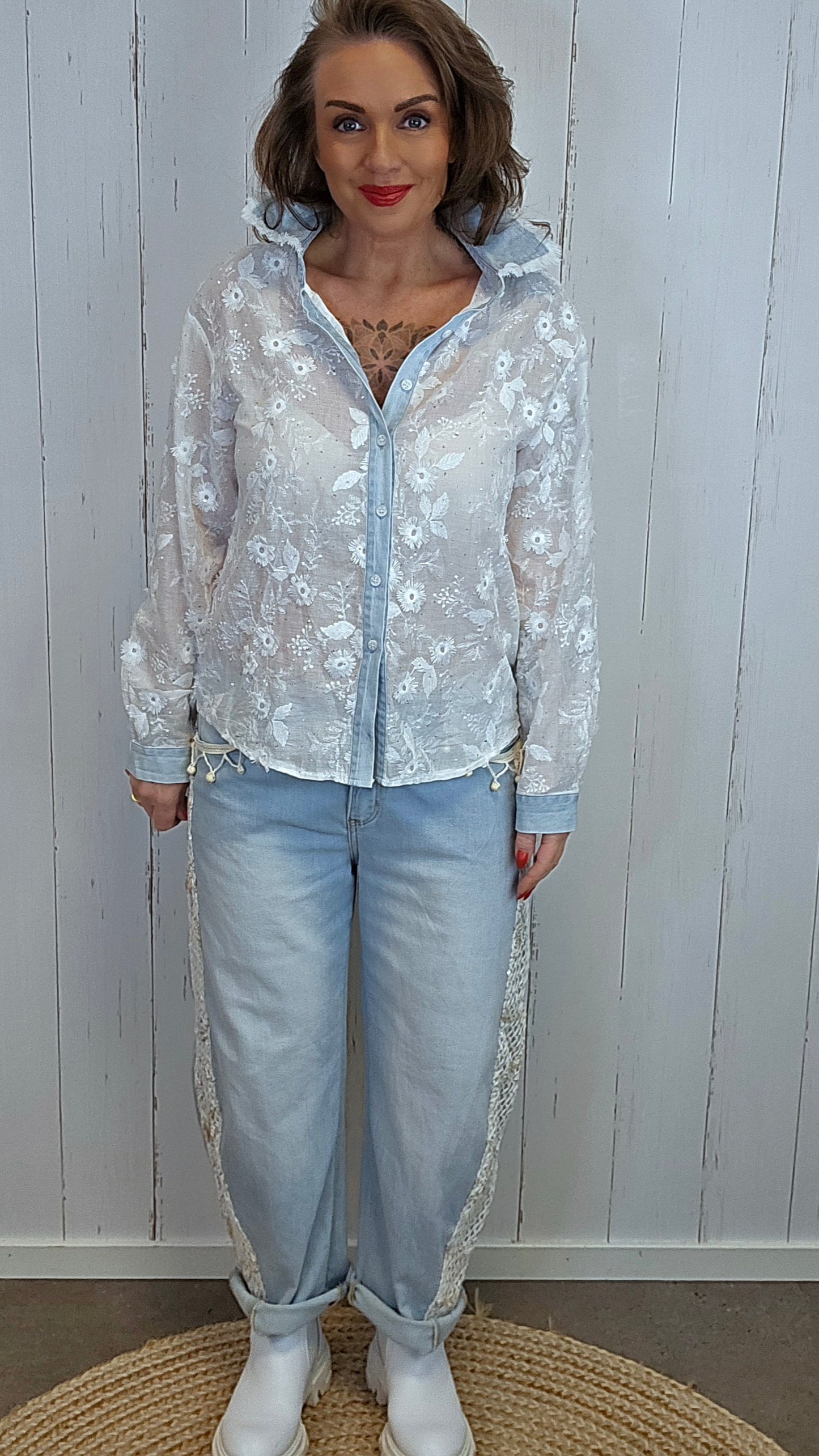 Amanda blondeskjorte hvit/blå