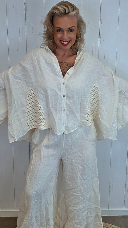 Tanja linskjorte med Hekledetaljer creme