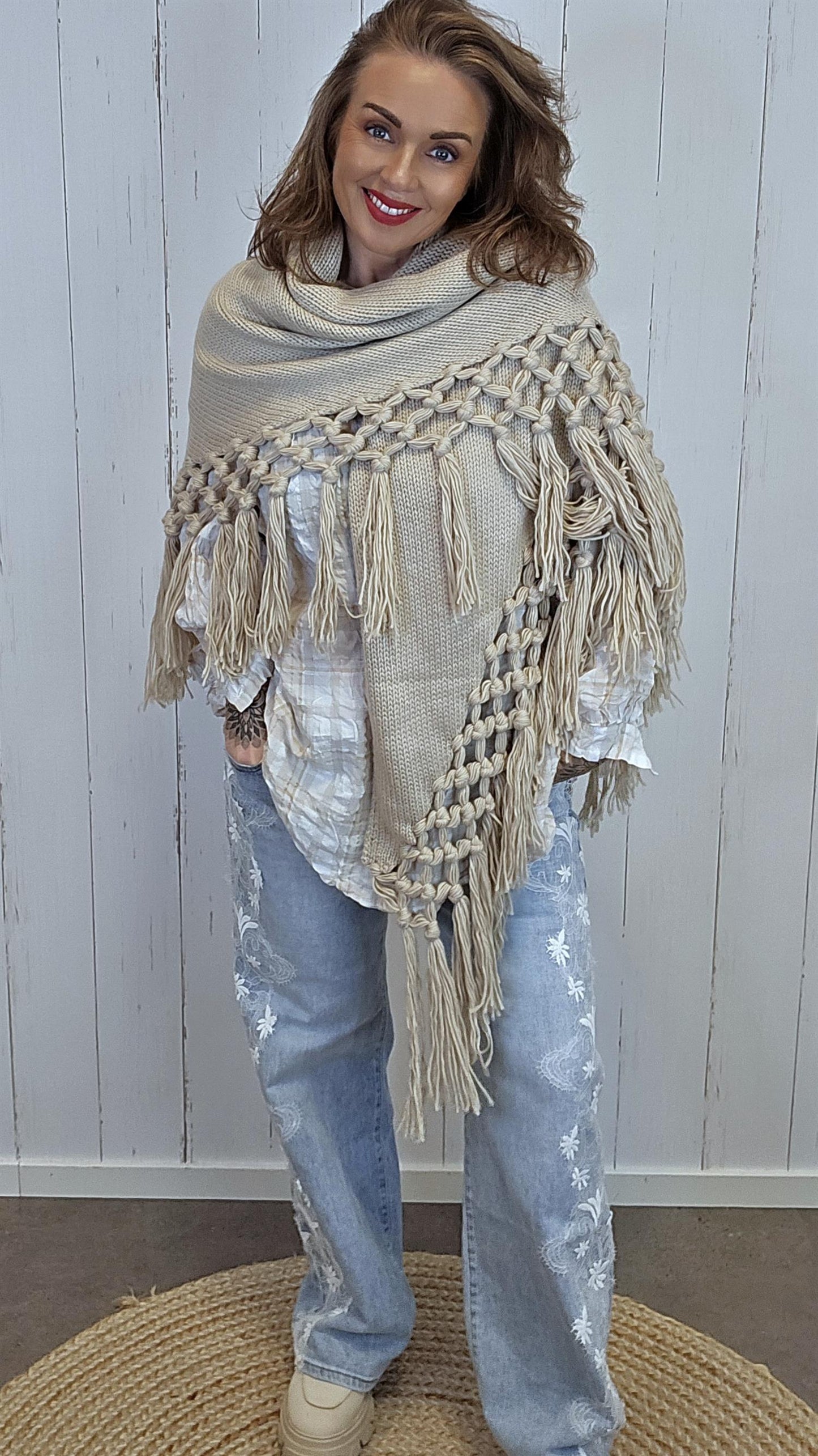 Lise Trekantskjerf med Frynser mørk beige