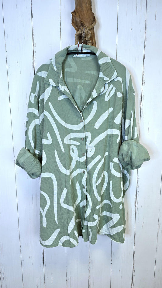 Sigrid bomullsskjorte med abstrakt mønster