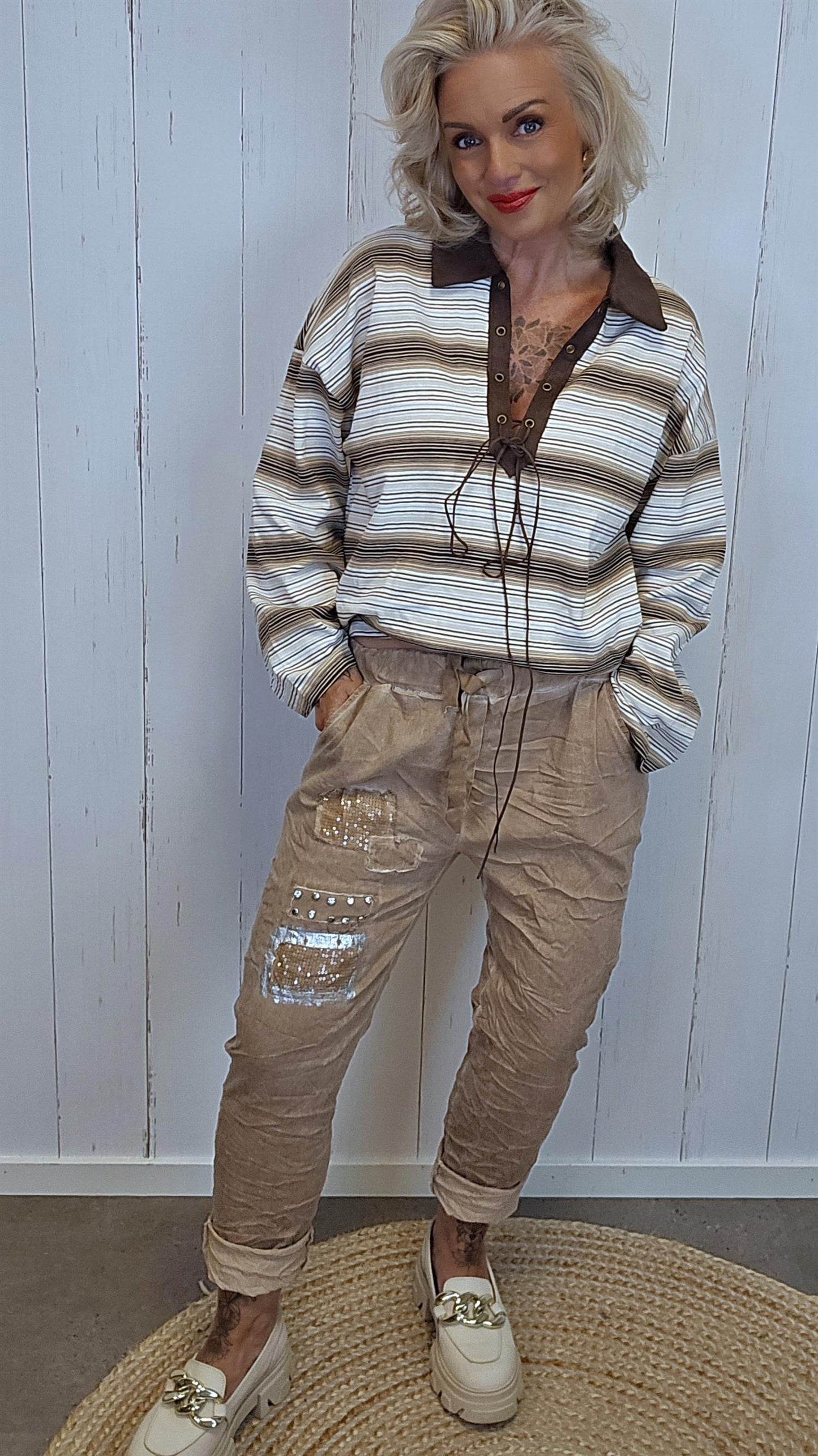 Tanja stripet topp brun