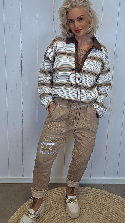 Tanja stripet topp brun
