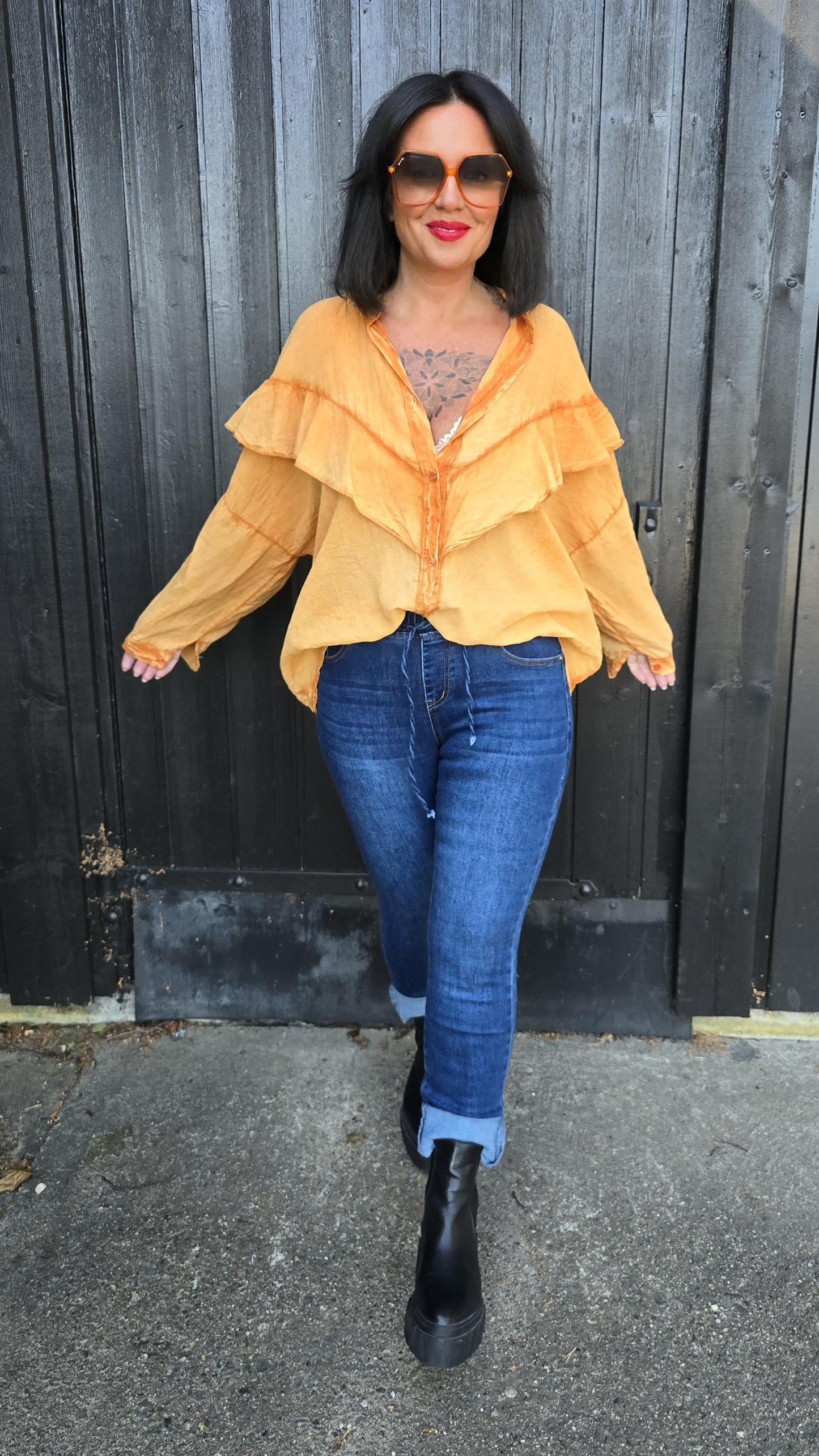Thea jeans mørk blå med strikk