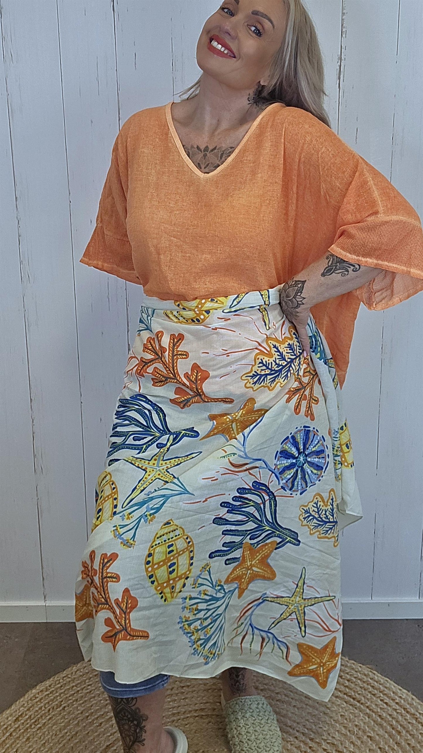 Alina skjerf beige med orange