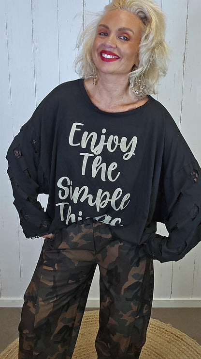 Livia oversized topp med blondeermer svart