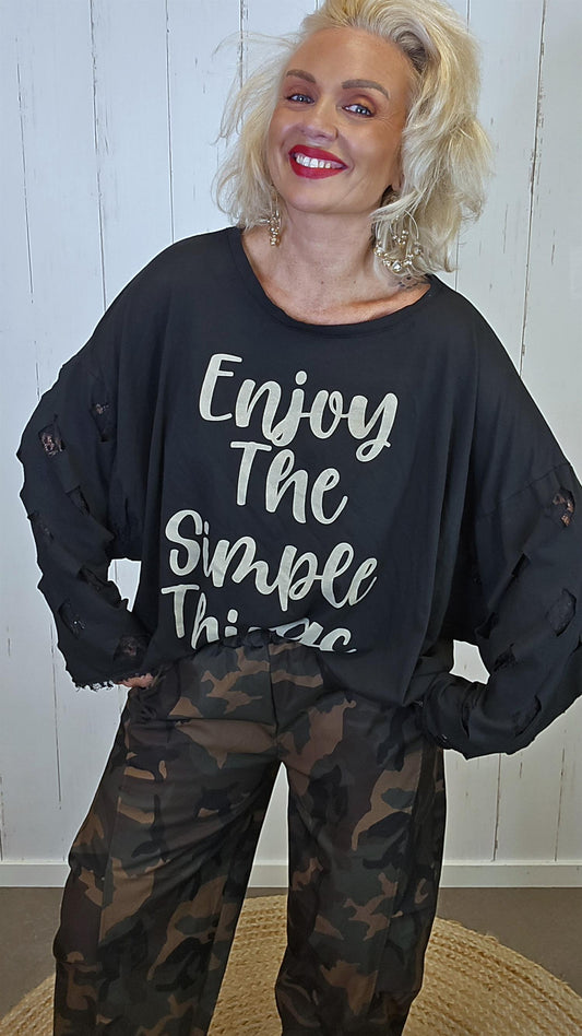 Livia oversized topp med blondeermer svart