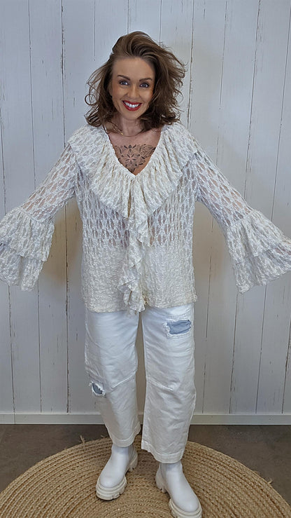 Ingrid beige volangtopp