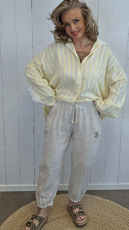 Ginny linbukse med strikk beige