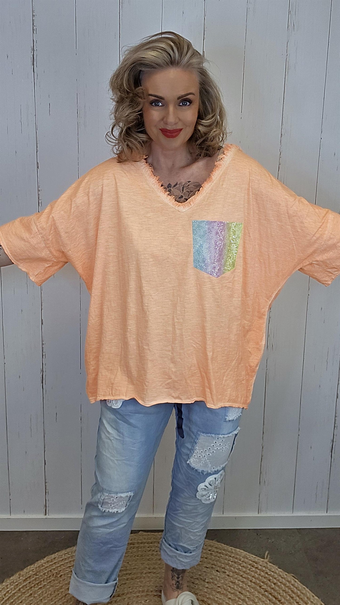 Carla shimmer topp orange