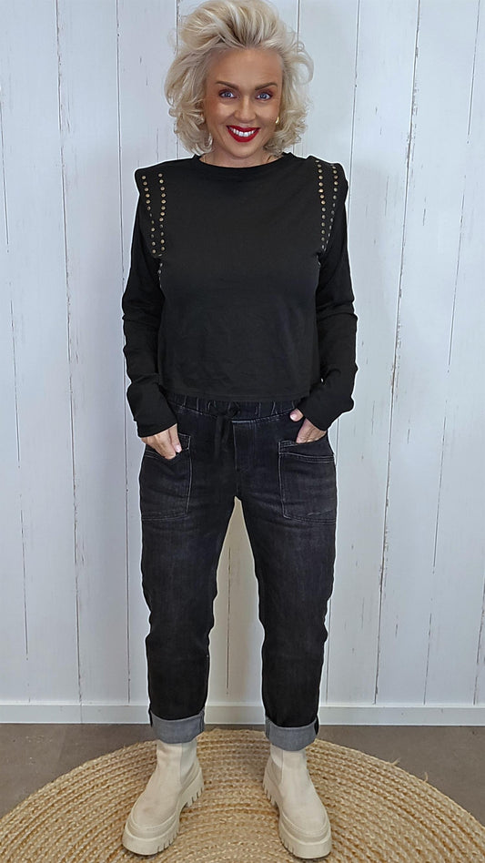 Vega jeans med doble skrålommer svart