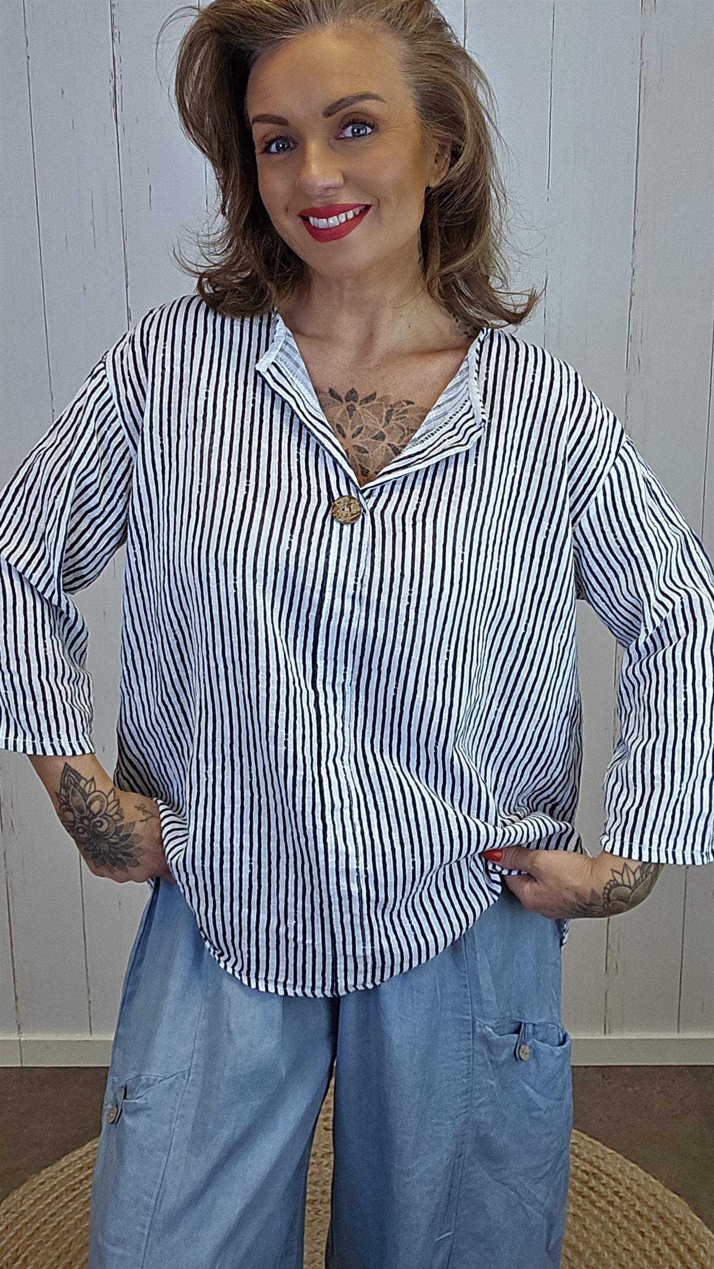 Alva bluse med striper hvit