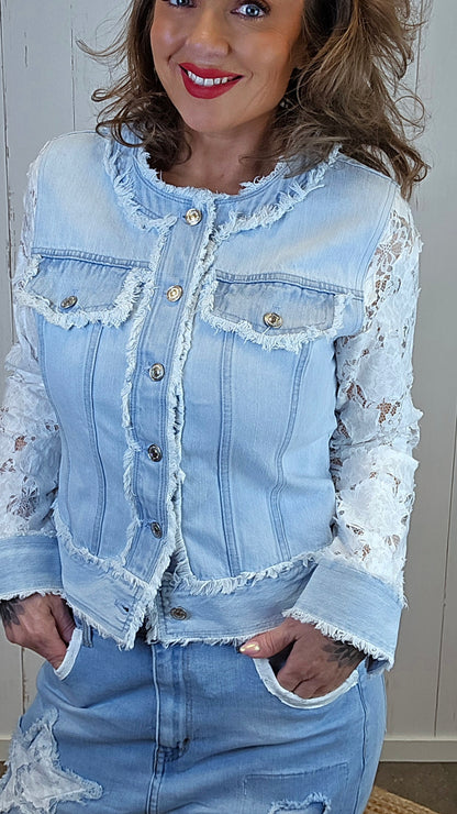 Emma denim- og blondejakke