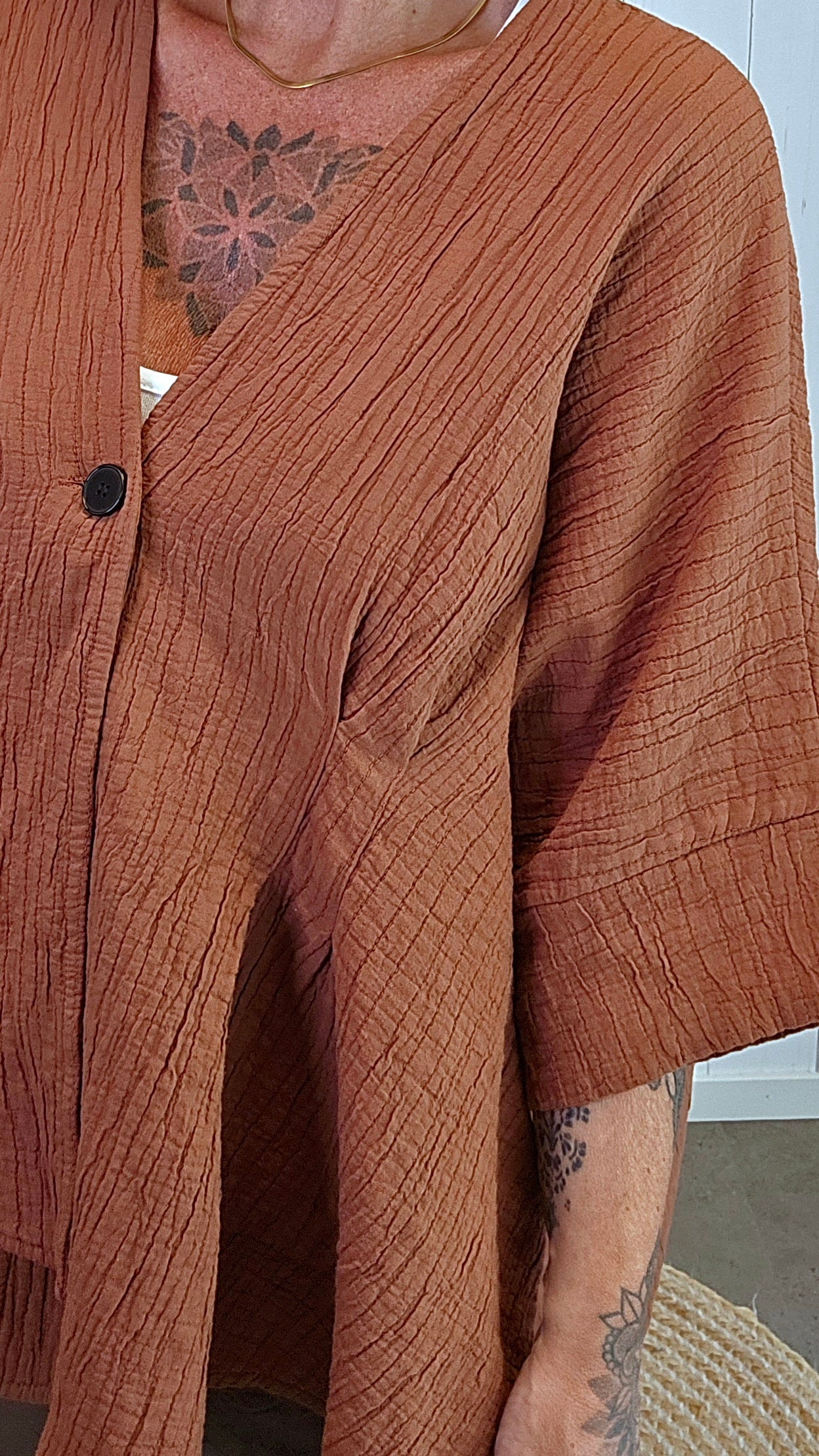 Belinda asymmetrisk jakke terracotta