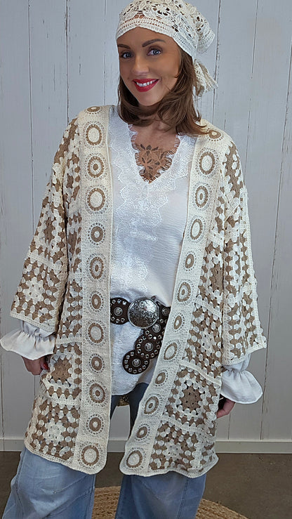 Frida crochet jakke beige