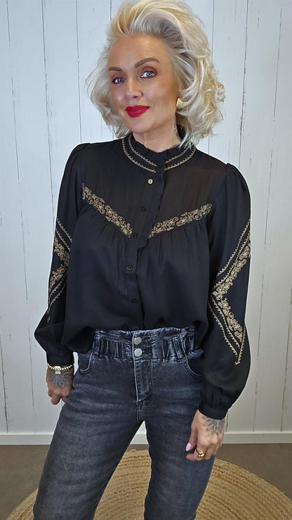 Nathalie brodert skjorte svart