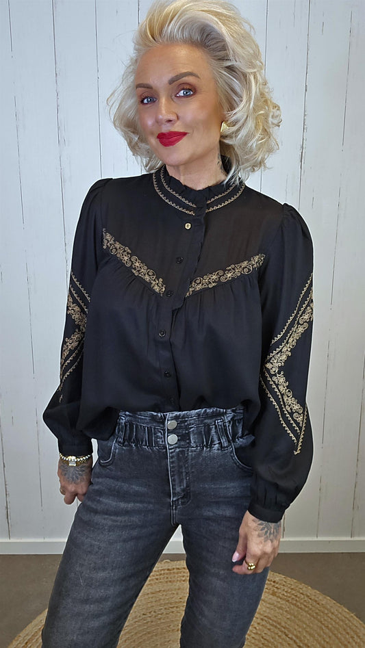 Nathalie brodert skjorte svart